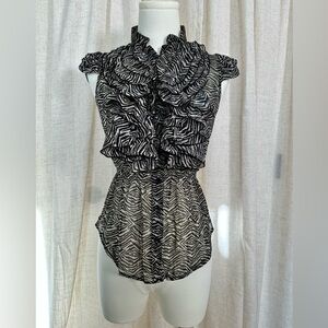 Y2K Miley Cyrus & Max Azria Black and White Zebra Ruffle Sleeveless Blouse
